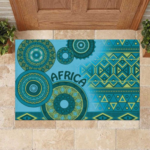 Afro Tribal Traditional Pattern Rubber Doormat Blue Motif