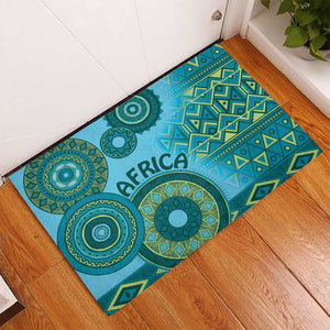 Afro Tribal Traditional Pattern Rubber Doormat Blue Motif