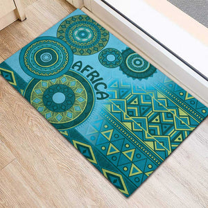 Afro Tribal Traditional Pattern Rubber Doormat Blue Motif