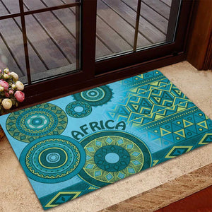 Afro Tribal Traditional Pattern Rubber Doormat Blue Motif