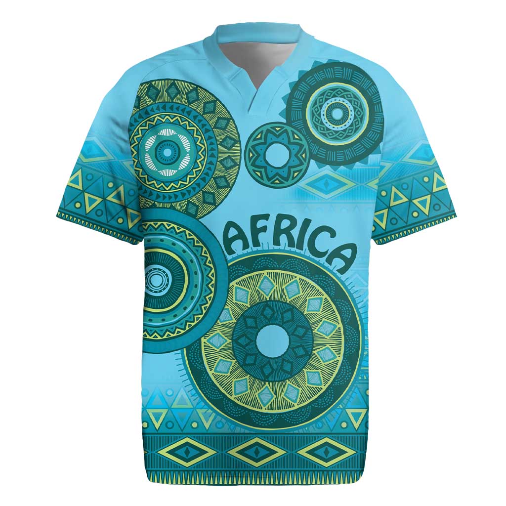 Afro Tribal Traditional Pattern Rugby Jersey Blue Motif