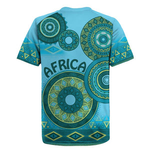 Afro Tribal Traditional Pattern Rugby Jersey Blue Motif