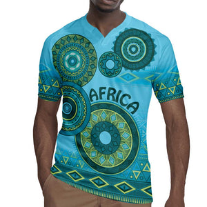 Afro Tribal Traditional Pattern Rugby Jersey Blue Motif