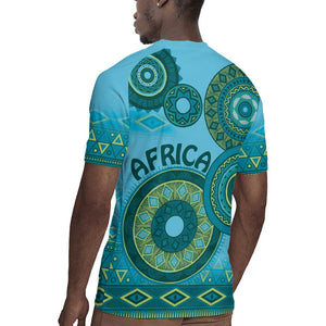 Afro Tribal Traditional Pattern Rugby Jersey Blue Motif