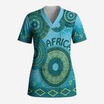 Africa Tribal Traditional Pattern Scrub Top Blue Motif