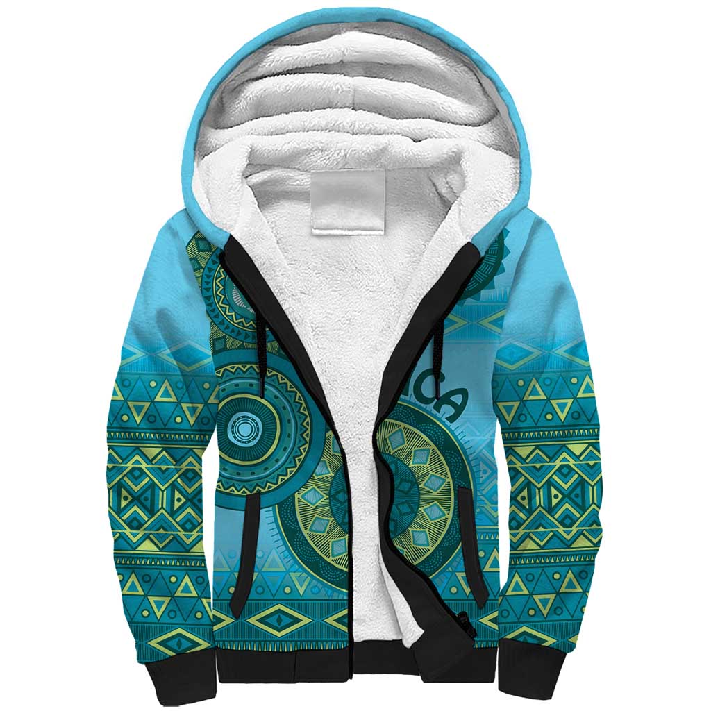 Afro Tribal Traditional Pattern Sherpa Hoodie Blue Motif