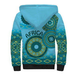 Afro Tribal Traditional Pattern Sherpa Hoodie Blue Motif