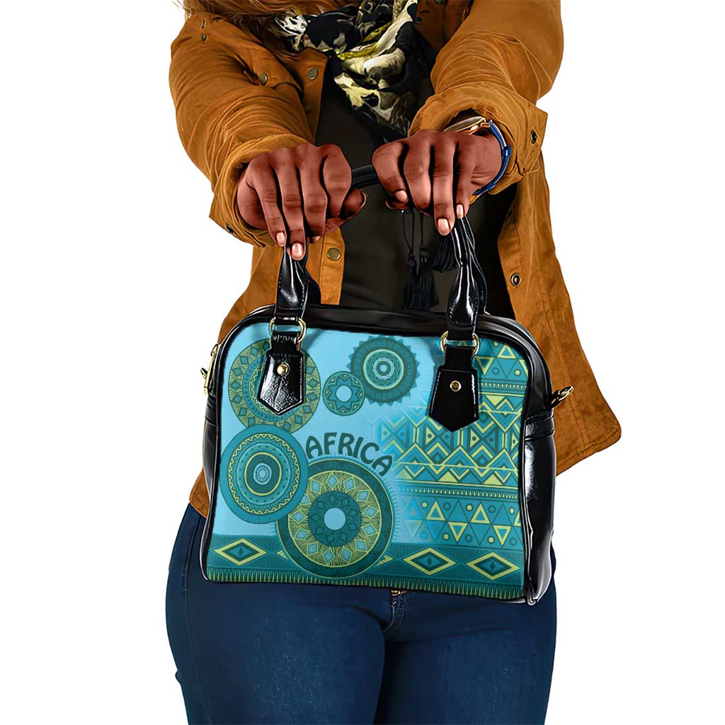 Afro Tribal Traditional Pattern Shoulder Handbag Blue Motif