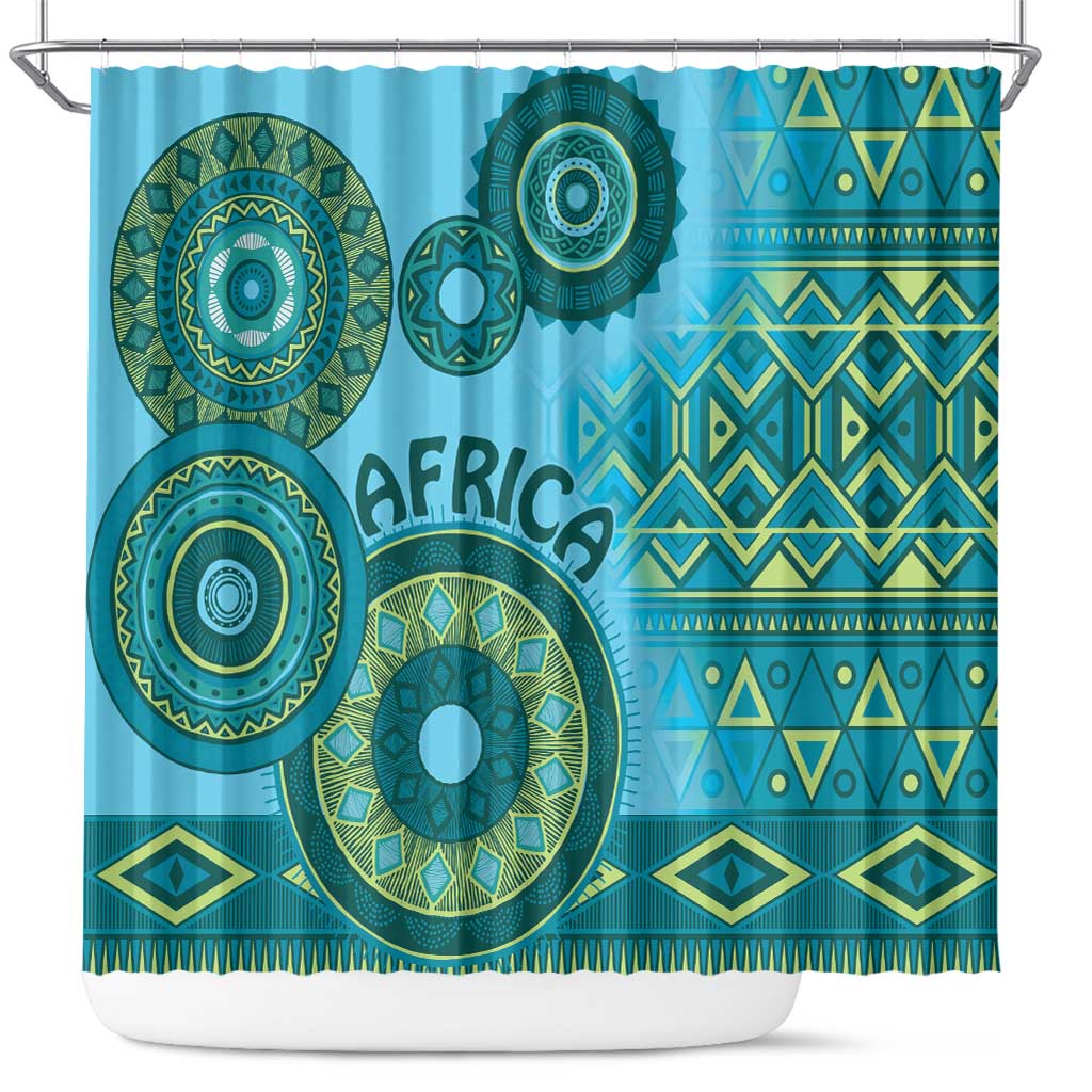 Afro Tribal Traditional Pattern Shower Curtain Blue Motif