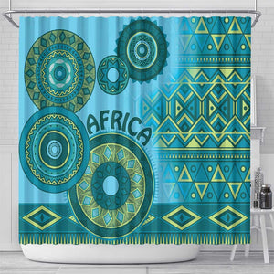 Afro Tribal Traditional Pattern Shower Curtain Blue Motif