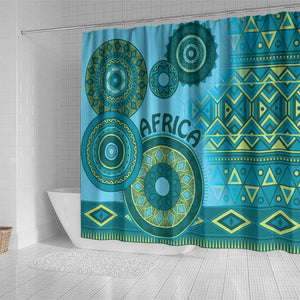 Afro Tribal Traditional Pattern Shower Curtain Blue Motif