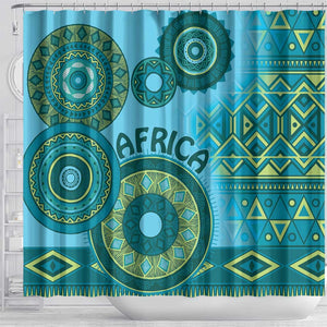 Afro Tribal Traditional Pattern Shower Curtain Blue Motif