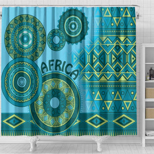 Afro Tribal Traditional Pattern Shower Curtain Blue Motif