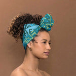 Africa Tribal Traditional Pattern Simple Headwrap Blue Motif