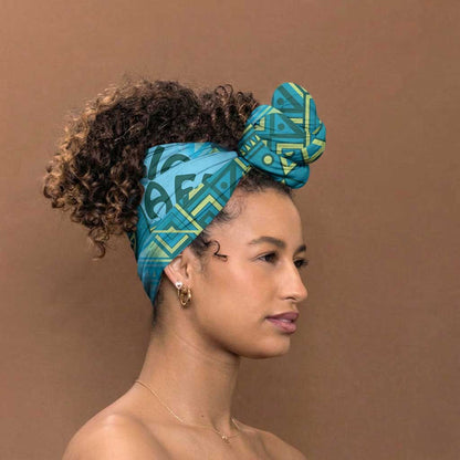 Africa Tribal Traditional Pattern Simple Headwrap Blue Motif