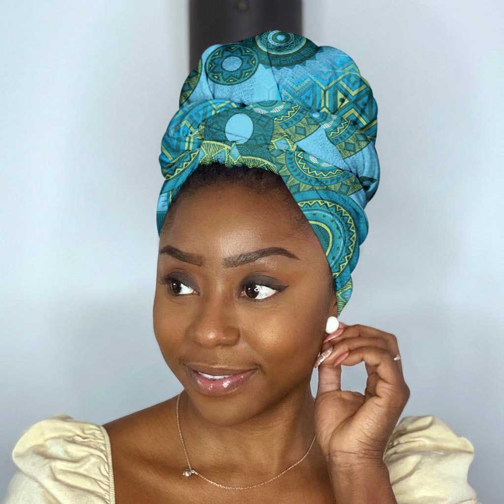 Africa Tribal Traditional Pattern Simple Headwrap Blue Motif