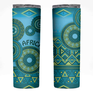 Afro Tribal Traditional Pattern Skinny Tumbler Blue Motif