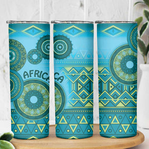 Afro Tribal Traditional Pattern Skinny Tumbler Blue Motif