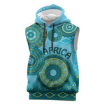 Afro Tribal Traditional Pattern Sleeveless Hoodie Blue Motif - African Pride