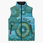 Africa Tribal Traditional Pattern Sleeveless Puffer Jacket Blue Motif