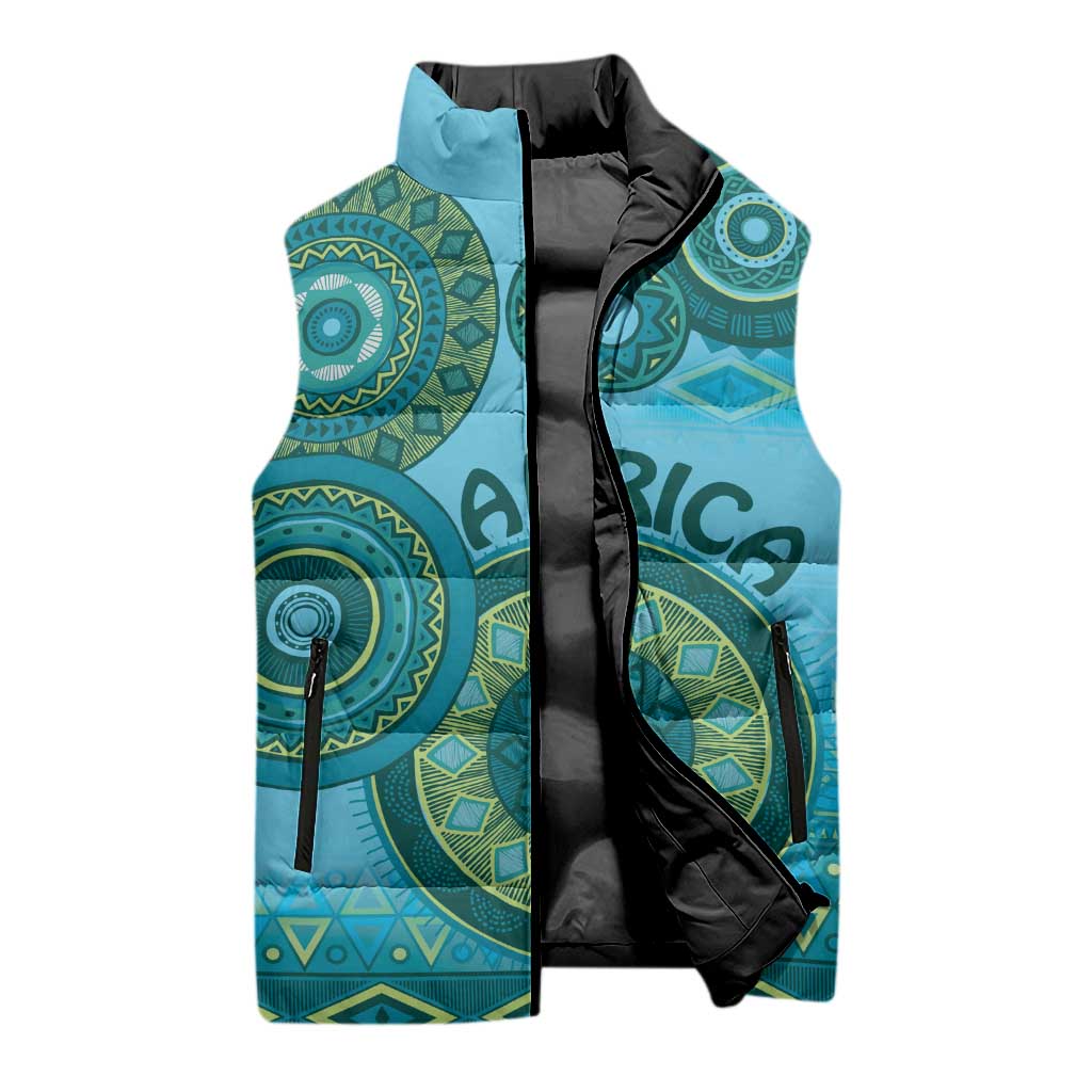Africa Tribal Traditional Pattern Sleeveless Puffer Jacket Blue Motif