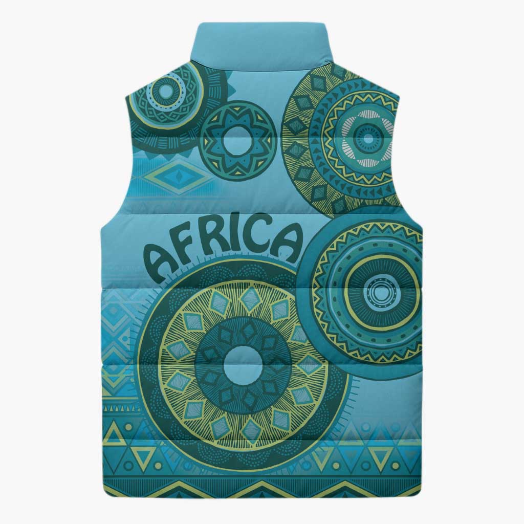 Africa Tribal Traditional Pattern Sleeveless Puffer Jacket Blue Motif