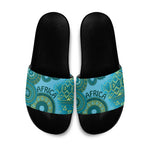 Africa Tribal Traditional Pattern Slide Sandals Blue Motif