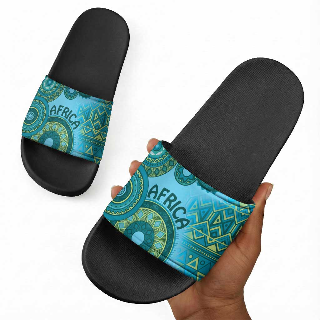 Africa Tribal Traditional Pattern Slide Sandals Blue Motif