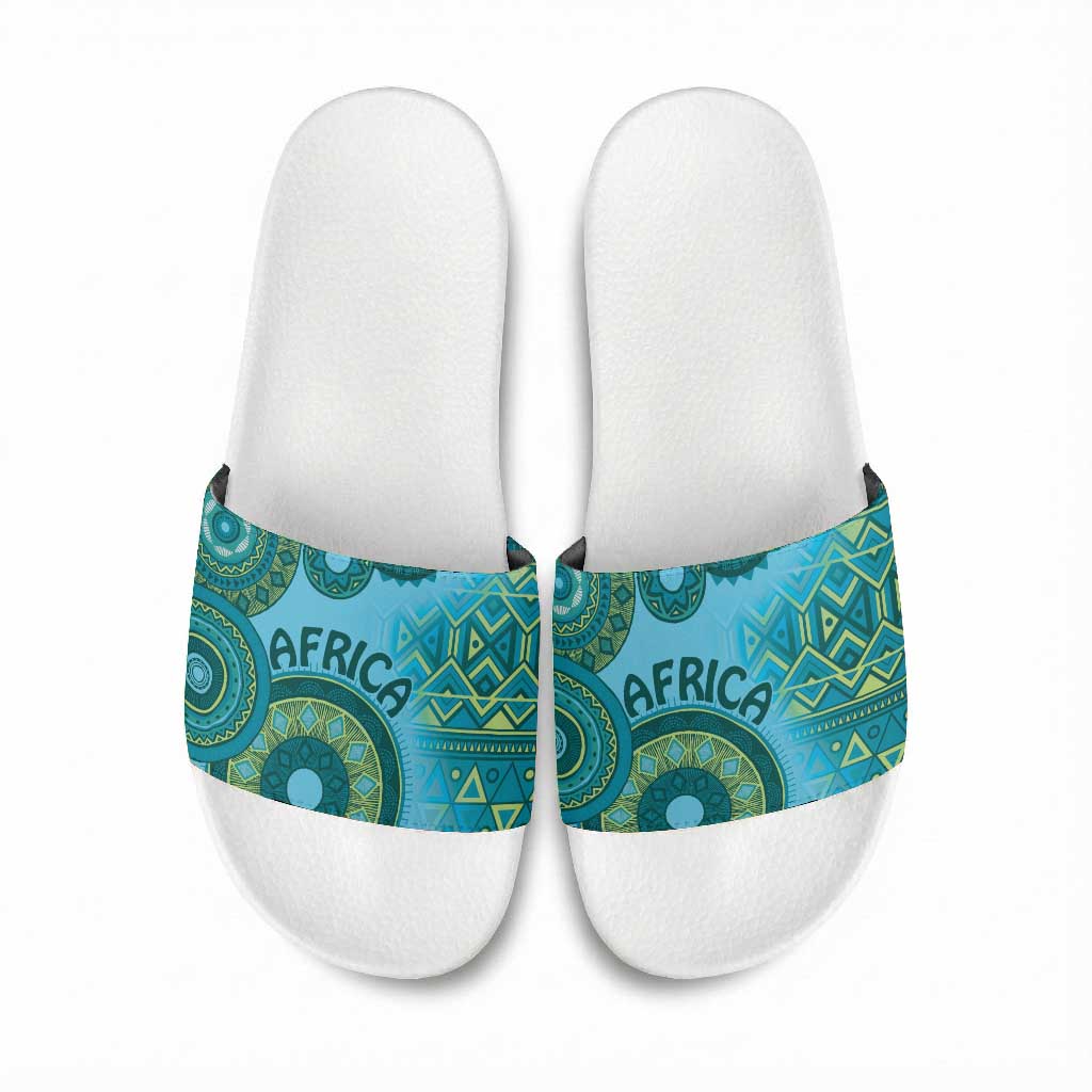 Africa Tribal Traditional Pattern Slide Sandals Blue Motif
