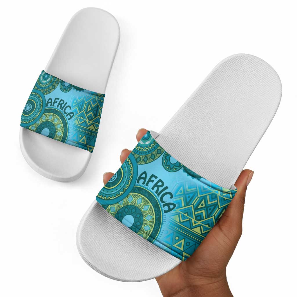 Africa Tribal Traditional Pattern Slide Sandals Blue Motif