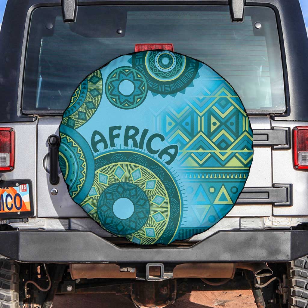 Afro Tribal Traditional Pattern Spare Tire Cover Blue Motif