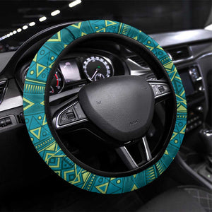 Afro Tribal Traditional Pattern Steering Wheel Cover Blue Motif