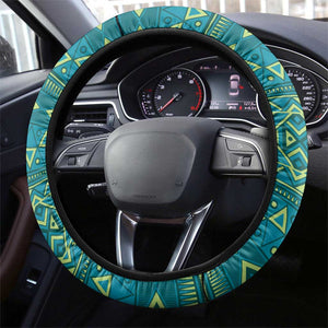 Afro Tribal Traditional Pattern Steering Wheel Cover Blue Motif