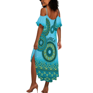 Afro Tribal Traditional Pattern Summer Maxi Dress Blue Motif