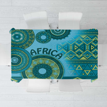 Afro Tribal Traditional Pattern Tablecloth Blue Motif