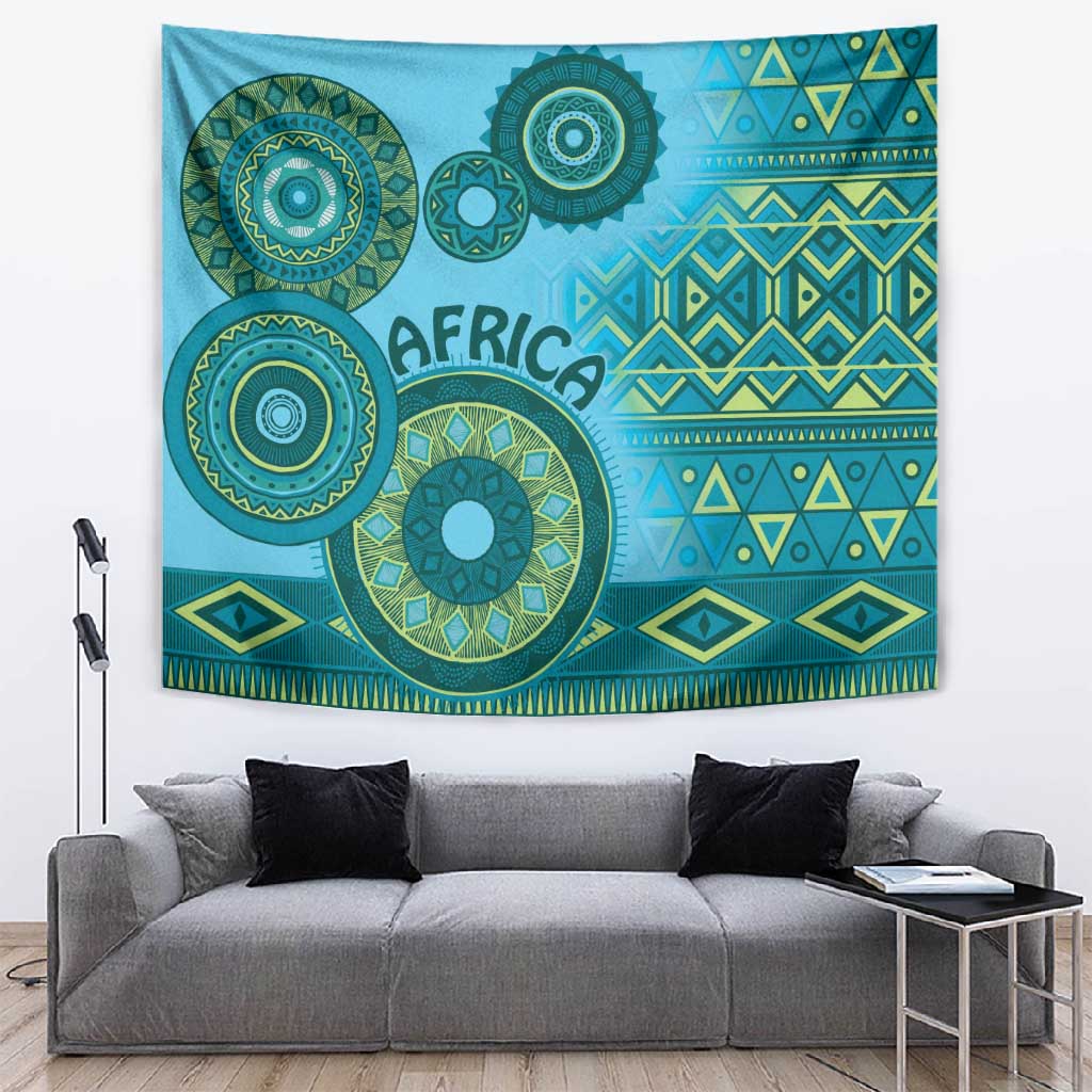 Afro Tribal Traditional Pattern Tapestry Blue Motif