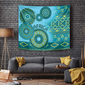 Afro Tribal Traditional Pattern Tapestry Blue Motif