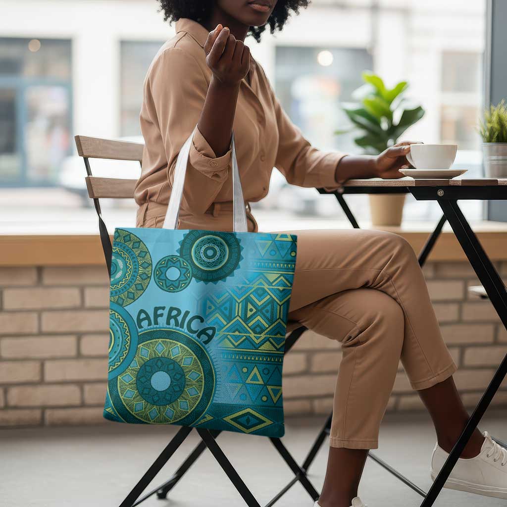 Africa Tribal Traditional Pattern Tote Bag Blue Motif