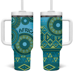 Afro Tribal Traditional Pattern Tumbler With Handle Blue Motif