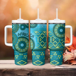 Afro Tribal Traditional Pattern Tumbler With Handle Blue Motif