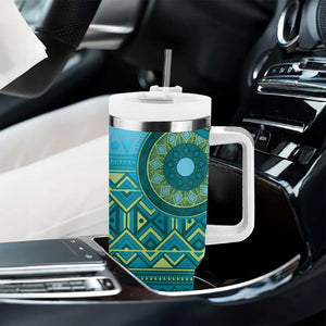 Afro Tribal Traditional Pattern Tumbler With Handle Blue Motif