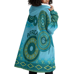 Afro Tribal Traditional Pattern Wearable Blanket Hoodie Blue Motif