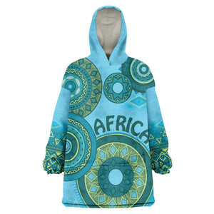 Afro Tribal Traditional Pattern Wearable Blanket Hoodie Blue Motif