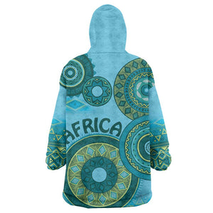 Afro Tribal Traditional Pattern Wearable Blanket Hoodie Blue Motif