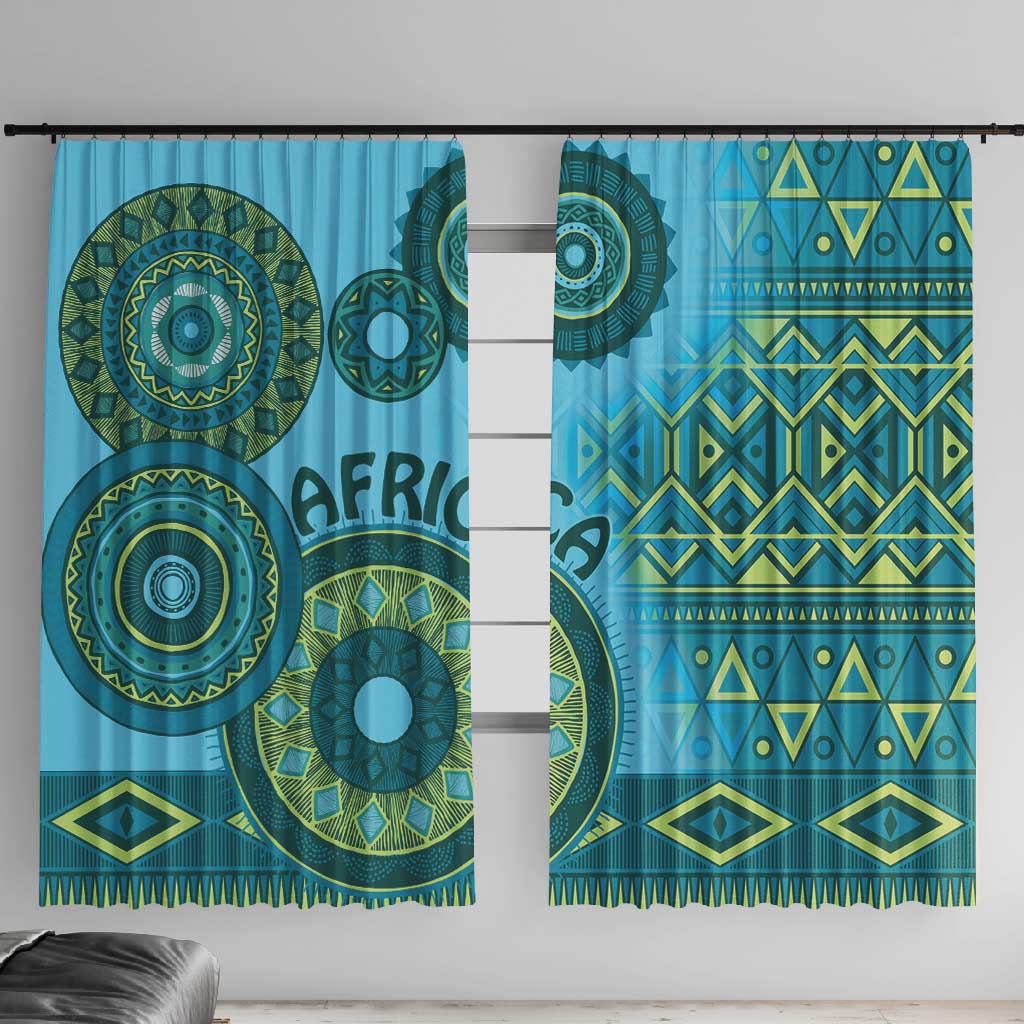 Afro Tribal Traditional Pattern Window Curtain Blue Motif