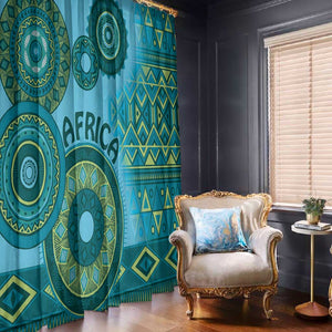 Afro Tribal Traditional Pattern Window Curtain Blue Motif