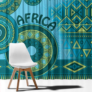 Afro Tribal Traditional Pattern Window Curtain Blue Motif