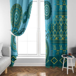 Afro Tribal Traditional Pattern Window Curtain Blue Motif