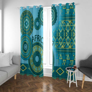 Afro Tribal Traditional Pattern Window Curtain Blue Motif