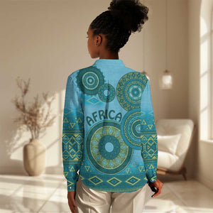 Afro Tribal Traditional Pattern Women Casual Shirt Blue Motif